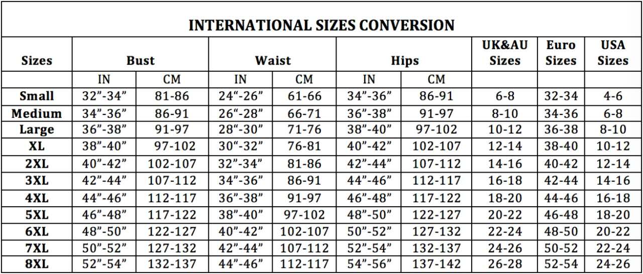 Women plus size tops size chart conversion chart